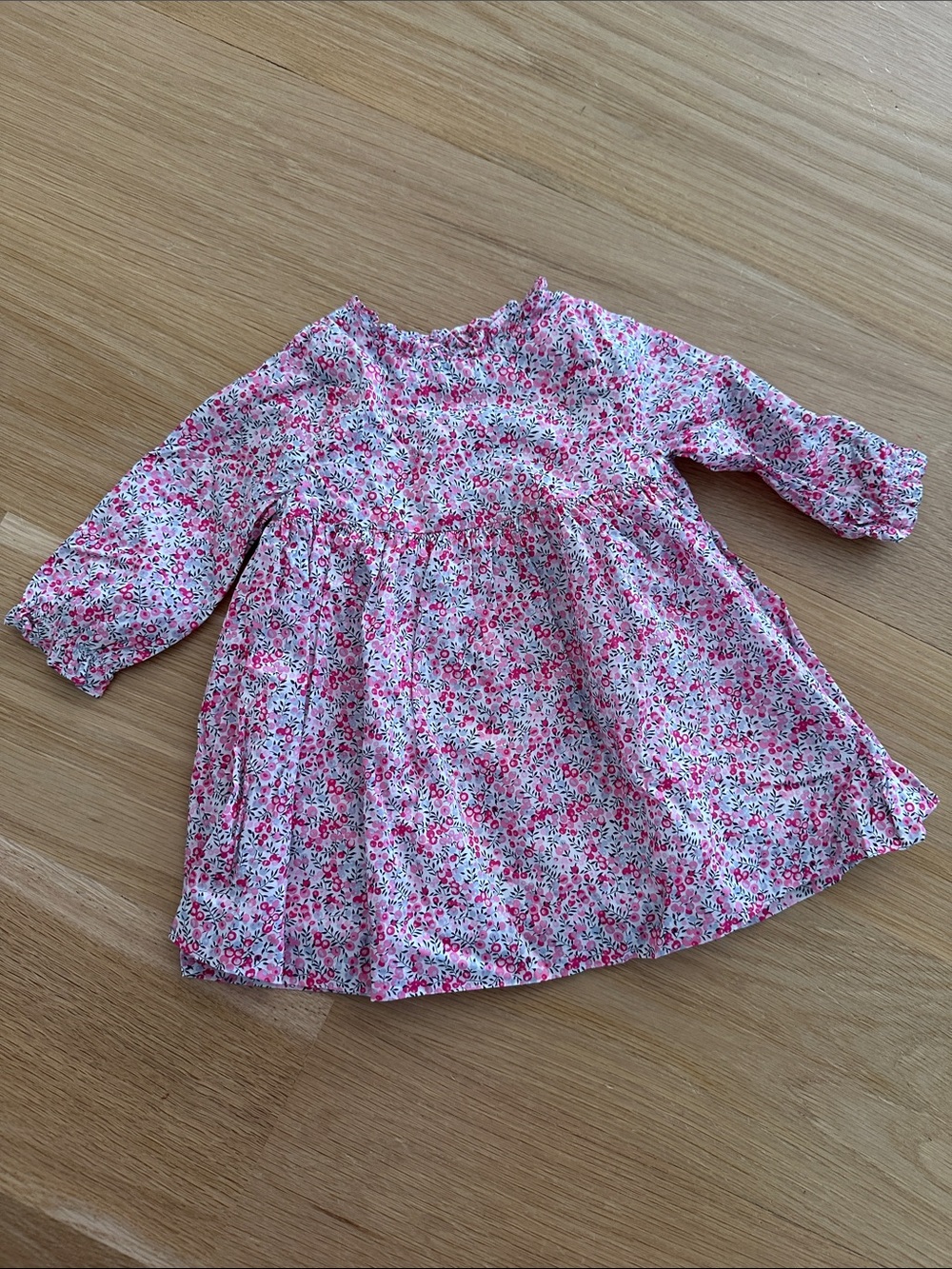 Jacadi Pink and White Floral Ruffle Baby Dress